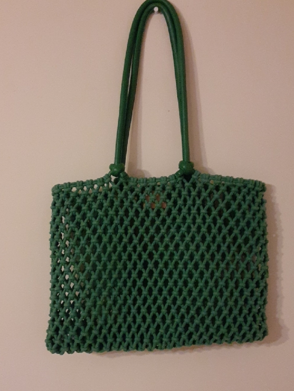 Green  Netted  Crochet Sandy  Tote Bag with Leather Handles